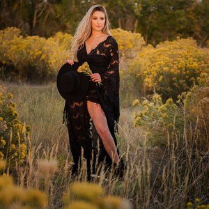 Stretchy Stevie Nicks vibe gown with fringe